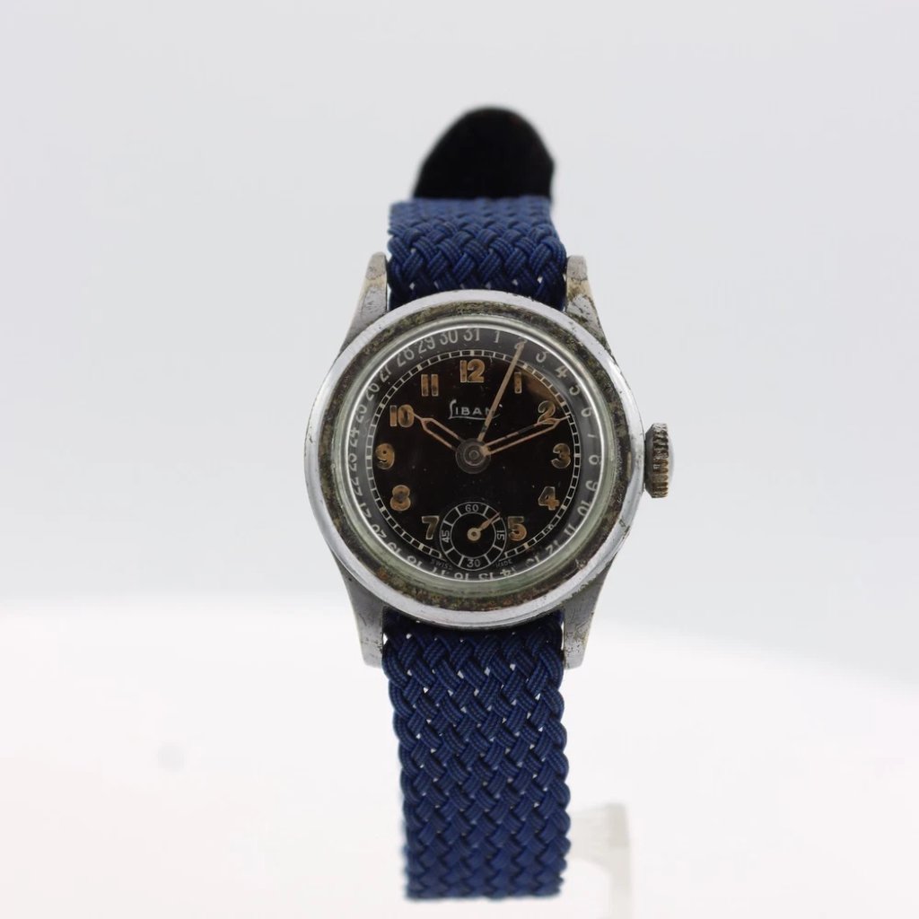Vintage Liban 392 Date Pointer Men's Mechanical Wristwatch Chrome W Black Dial